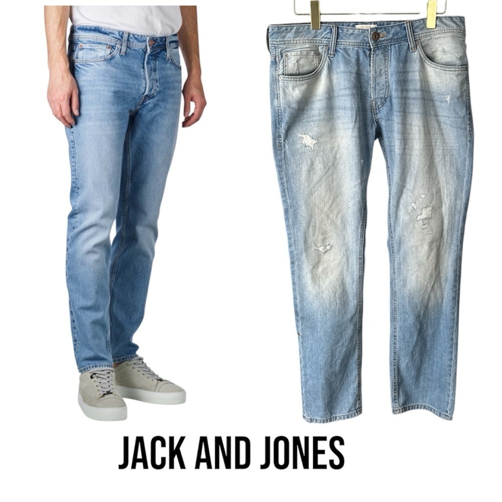 JACK AND JONES Slim Tim Acid Wash Distressed | 34/32 | Slim Straight